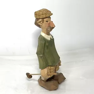Handcrafted Signed Carved Wood Figurine R. Nagel GOLFER Caricature 6" - Picture 1 of 10