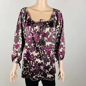 Neuzugänge Umstandsbluse Langarm braun lila Blumen Oberteil XL S6 - Bild 1 von 9