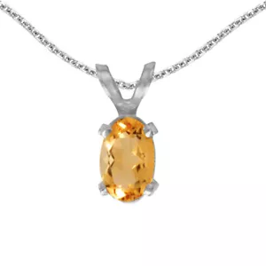 14k White Gold Oval Citrine Pendant with 18" Chain - Picture 1 of 3