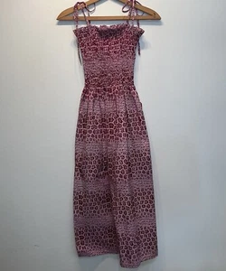 African Smocked Shoulder Ties Tribal Ethnic Print Dress Women's Size S/M Cotton - Picture 1 of 8
