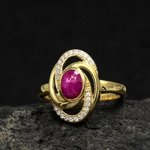 Silver Gold Plated Ruby Corundum Ring Size 7 Solid 925 Silver Jewelry KR4039 - Picture 1 of 6