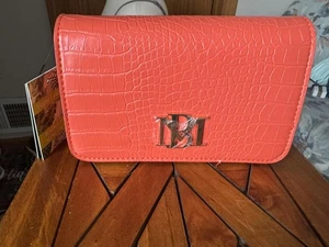 Badgley Mischka Faux Croc Crossbody Orange Vegan Leather Bag, NWT - Picture 1 of 5