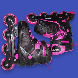 POWER Adjustable Inline Rollerblades – UK Size 2-4 – Black & Pink – VGC - Picture 1 of 9
