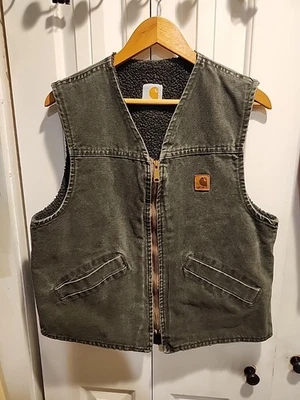 Carhartt Green Sherpa Lined Canvas Vest Size Large  - Image 1 of 4