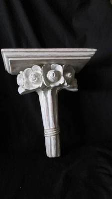 Hand Craved Wood Wall Sconce Shelf Whitewashed  Cottage 13" - Image 1 of 4