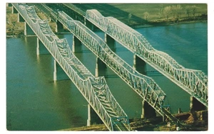 Postcard Memphis Tennessee Mississippi River Bridges Frisco Harahan Photochrome - Picture 1 of 2