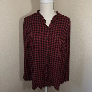 Terra Sky Damen Flanell Karo Hemd Größe 1X Langarm Rot Rüschen - Bild 1 von 5