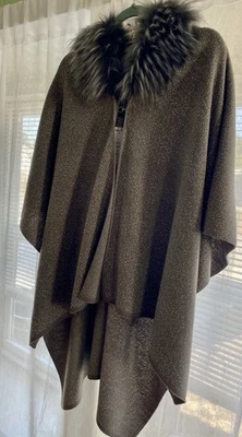 Adrienne Vittadini Cape Coat Wrap Shawl Women’s Faux Fur Gray Silver NWT - Image 1 of 4