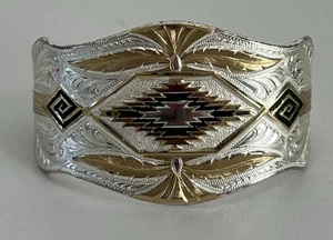 Montana Silversmiths Silver Gold Tone Aztec Southwestern Wide Cuff Bracelet - Picture 1 of 16