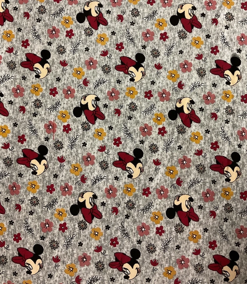 1 Yard Minnie Mouse On Gray Knit Fabric - Image 1 of 1