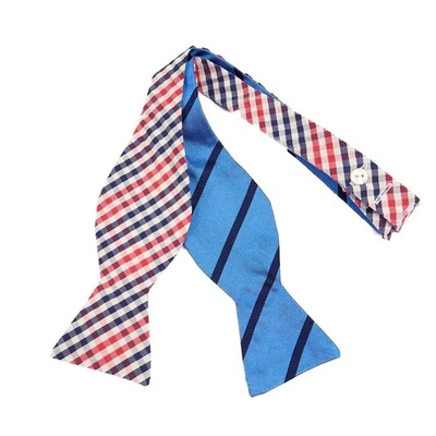 Pajarita reversible Brooks Brothers azul a rayas seda rojo guinga algodón cuadros EE. UU. Foto 1 de 4