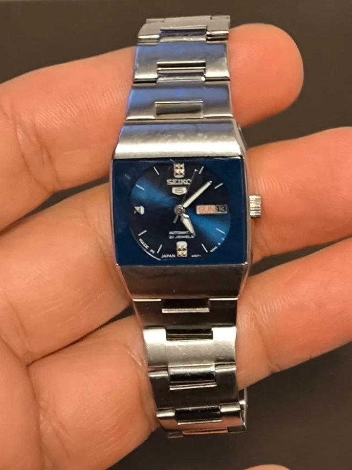 Reloj Automático Seiko 5 Esfera Azul Banda Plateada Buen Estado Foto 1 de 4