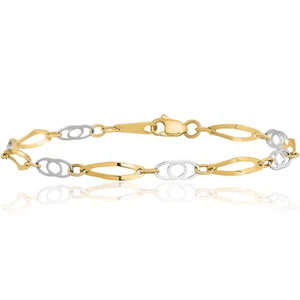 10K Solid Two Tone Gold Link Chain Bracelet - Picture 1 of 10