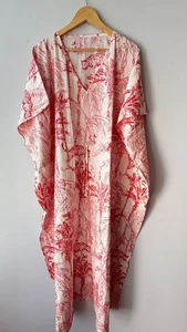 Indian Vintage 100% Cotton Long Beach Maxi Kaftan Dress One Size Caftan Kimono - Picture 1 of 4