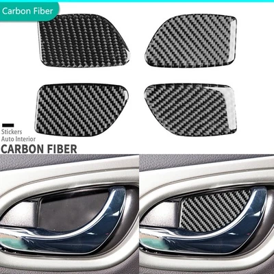 Cubierta de tazón de manija de puerta interior de fibra de carbono real 4 piezas para Nissan Sentra 2016-21 Foto 1 de 4