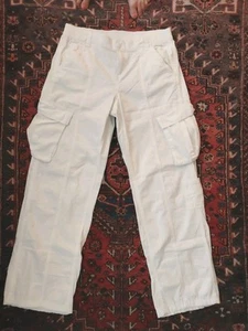 H&M Divided M White Cargo Pants Long Tall 35L Vgc UK 14 16 Elasticated Waist - Picture 1 of 11