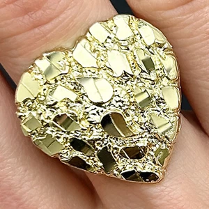 10K Real Gold 25mm Large Heart Nugget Cocktail Ring - Picture 1 of 6