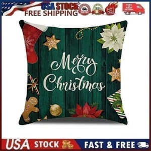 Poinsettia Merry Christmas Throw Pillow Cover 18x18 Winter Holiday Decor - Picture 1 of 10
