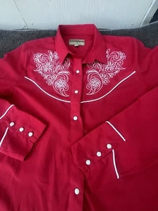 Outback Western Hemd Herren Rockabilly rot bestickt Brust Schultern Paspel XL - Bild 1 von 9