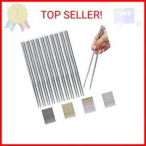 10 Pairs Reusable Chopsticks, Stainless Steel Metal Chop Sticks, Japanese Chines - Picture 1 of 2