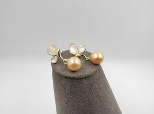 Real AAA 8.5mm South Sea Golden Pearl Earrings 14ct Gold Filled Mother-of-Pearl - Picture 1 of 22