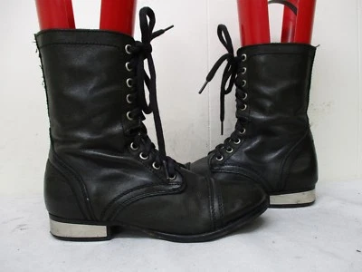 Botas de combate STEVE MADDEN Troopale de cuero verde oscuro con cremallera y encaje para mujer talla 5,5 M Foto 1 de 4