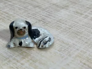 Miniature Vintage Metal black and white dog with blue bow Dog 1:12 scale - Picture 1 of 7