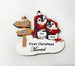 MDF Weihnachtsdeko erste Weihnachten verheiratet personalisiert Pinguine Ornament - Bild 1 von 3