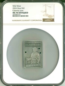 2024 Niue S$2 Wild West Calamity Jane NGC MS70 Antiqued Box COA OGP - Picture 1 of 8