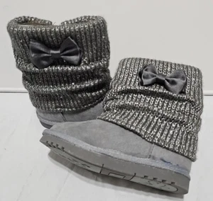 Jumping Beans Gray With Bows & Zipper Sweater Boots Toddler Girl Size 7 Medium - Picture 1 of 4
