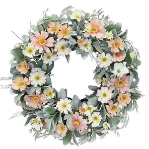 22 inch Spring Wreath for Front Door Flocked Artificial Lambs Ear Summer Wrea... - Picture 1 of 7