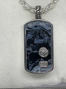 David Yurman Pietersite XL 35MM Dog Tag Pendant, With 22” Italian Sterling Chain - Picture 1 of 10