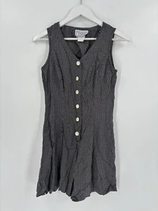 Vintage DBY Romper Womens 7 Black White Sleeveless Button Front V Neck Smocked - Picture 1 of 15