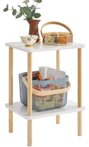 IBUYKE 2-Tier Side Table Solid Wood Tall End Table with Storage Shelves Night... - Picture 1 of 7