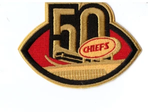 New 2 7/8 x 4" Kansas City Chiefs 50 Seasons Iron on Patch Free Ship - Picture 1 of 1