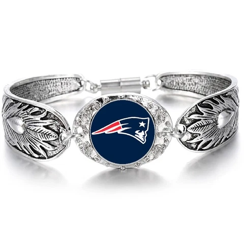 New England Patriots Women's Sterling Silver Bracelet Football Gift w Gift Pk D3 Cover