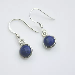 BOXED HANDCRAFTED STERLING SILVER 7MM ROUND LAPIS LAZULI SMALL DROP EARRINGS - Picture 1 of 2