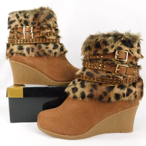 Joan Boyce Womens Size 9.5M Boots - Brown and Leopard Faux Fur Boots NWB - Picture 1 of 17