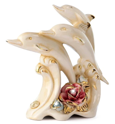 Figur Capodimonte Figur Delphine Porzellan mit Blumen Ornament - Bild 1 von 4