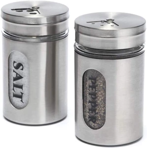 Salt and Pepper Shakers Stainless Steel and Glass Set (Silver) - Picture 1 of 12