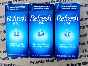 3 PACK - NEWEST DATE 10/2027 REFRESH P.M. Preservative-Free Eye Ointment .12 oz - Picture 1 of 6