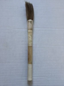"Cepillo de caligrafía Scrimshaw con mango de hueso cepillo de crin de caballo 16"" en general" - Imagen 1 de 12