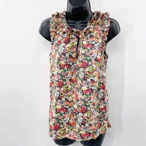 J. Crew Womens Floral Sleeveless Shirt Blouse Ruffled V Neck Blouse Size 0 - Picture 1 of 7