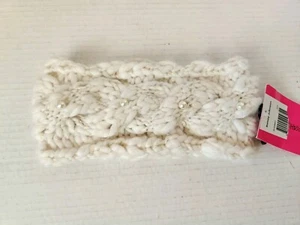 Vintage Betsey Johnson Knitted Headband Ear Warmer Beige Pearl Winter Outerwear - Picture 1 of 5