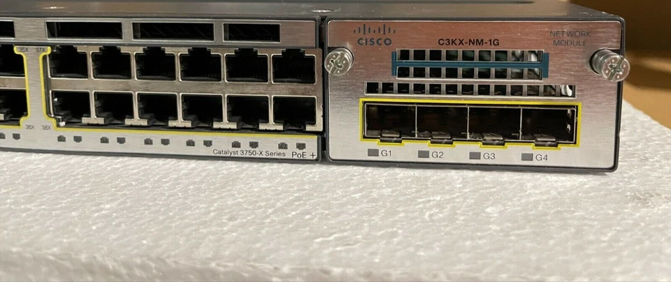 思科 WS-C3750X-48PF-S 48 端口千兆 IP 基础交换机 带双电源 & C3KX-NM-1G — 第 1/4 张图片