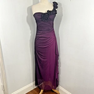 Betsy Adam Maxi Dress Womens 4P Purple Rosette One Shoulder Goth Dark Fairy - Picture 1 of 8