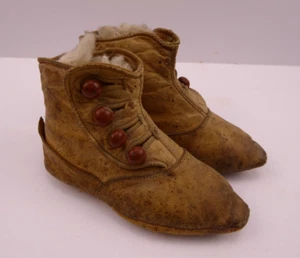 Antique VICTORIAN BOOTS / BOOTIES Baby / Toddler Brown Leather Button Up SHOES - Picture 1 of 6