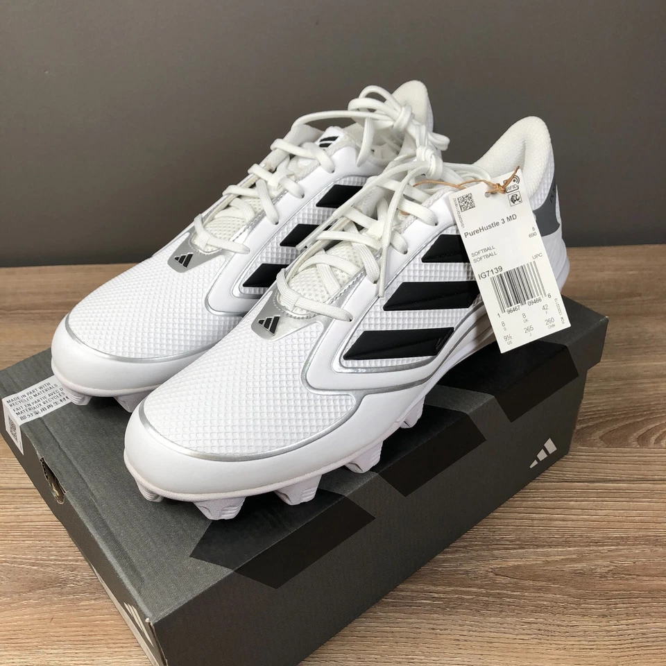 Adidas Purehustle 3 MD Softball Cleats Women's Size 9.5 IG7139 White NEW - Image 1 of 4