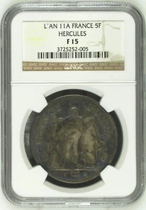 L'an 11 (1802-3) France 5 Francs Hercules NGC F 15 - Picture 1 of 2