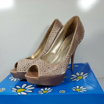 Colección De Blossom Para Mujer Dave-11 Desnudo Satinado con Estrás Tacones Talla 8.5 Foto 1 de 4